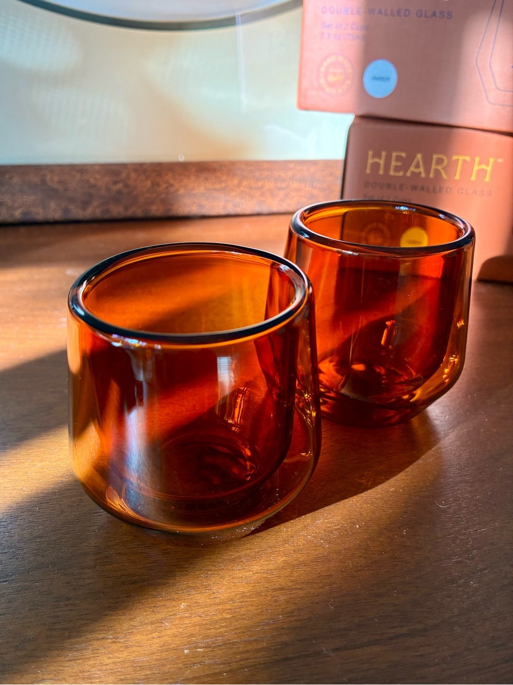 Hearth Amber Double-Walled Glass Coffee Cups - Set of 2 - 2 boxes